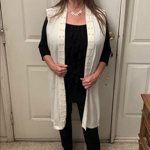 Midnight bay 1X mid calf ivory cardigan w pearls